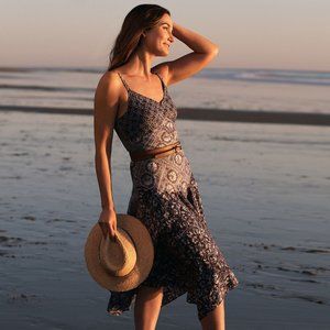 Lauren Ralph Lauren Women's Patchwork Linen Sleeveless Dress Navy B4HP